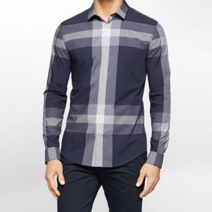 Calvin Klein Slim Fit Exploded Navy Plaid Shirt